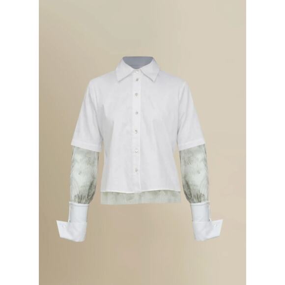 CONTESSA MILLS Sz M Medium White Sage Stripe Aradia Shirt NWT - Picture 12 of 12